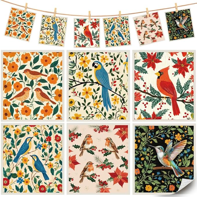 6Pcs 6 Styles Bird Swedish Dishcloths for Kitchen 7.7 x 6.8 Inch Reusable Quick Drying Sponge Bird Dish Cloths Bulk Biodegradable Absorbent Towels for Home Countertop Tableware Cleaning Use