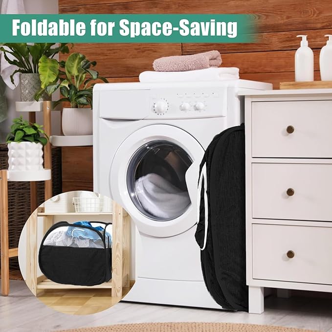 Collapsible Laundry Baskets, Tear Proof Pop Up Laundry Hamper with Large Capacity, Sturdy Foldable Laundry Basket, Easy to Carry Laundry Hamper for Home, Laundry Room, Bedroom, Dorm, Travel Black