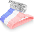 Pack of 30 Kids Velvet Hangers, Non-Slip Space-Saving with Cascading Mini Hooks, Multi-Color (Pink, Lavender, White) Baby and Toddler Clothes Organization