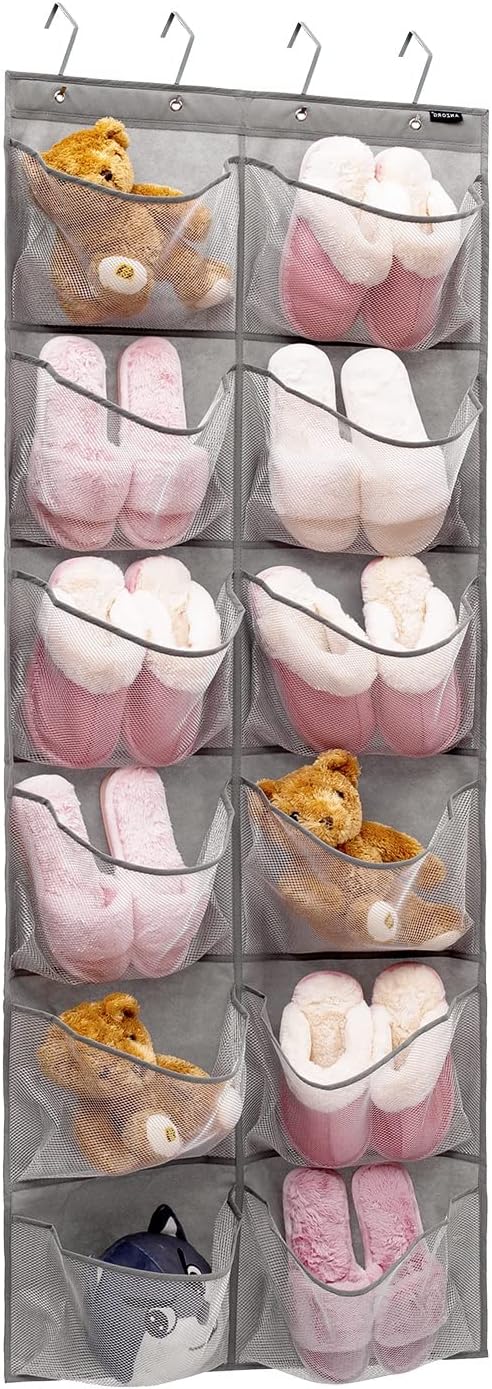 ANZORG Extra Large Mesh Pockets Shoe Organizer Hanging Rack for Bedroom & Bathroom Storage (12 Large Pockets)