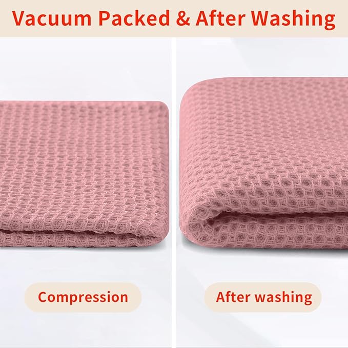 Homaxy 100% Cotton Waffle Weave Kitchen Dish Towels, Ultra Soft Absorbent Quick Drying Cleaning Towel, 13 x 28 Inches, 8-Pack, Dried Rose