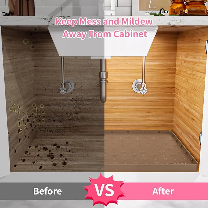 Sdpeia Under Sink Mat 22"×19" Waterproof Silicone Cabinet Liner & Sink Protector for Kitchen & Bathroom, Multi-Purpose Organizers Tray for Pets, Laundry, Cat Litter Mat