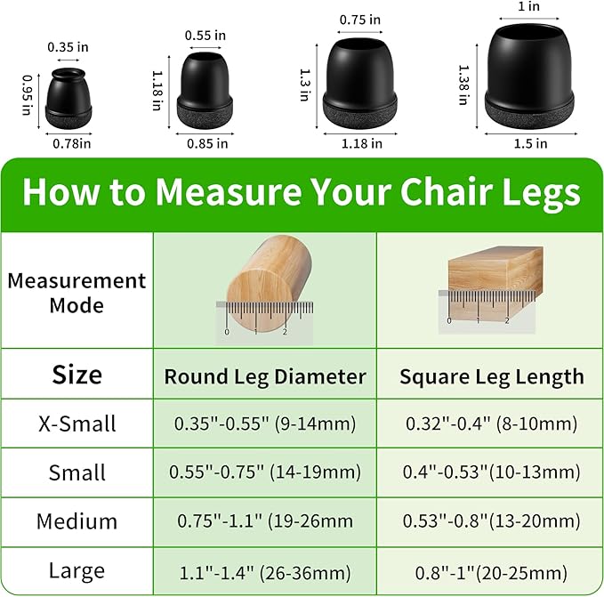 24 Pcs Extra Small Chair Leg Floor Protectors, Silicone Chair Leg Protectors for Hardwood Floors, Round Felt Pads Caps Chair Leg Covers to Protect Floors from Scratches & Noise(Black, Fit 0.35"-0.55")