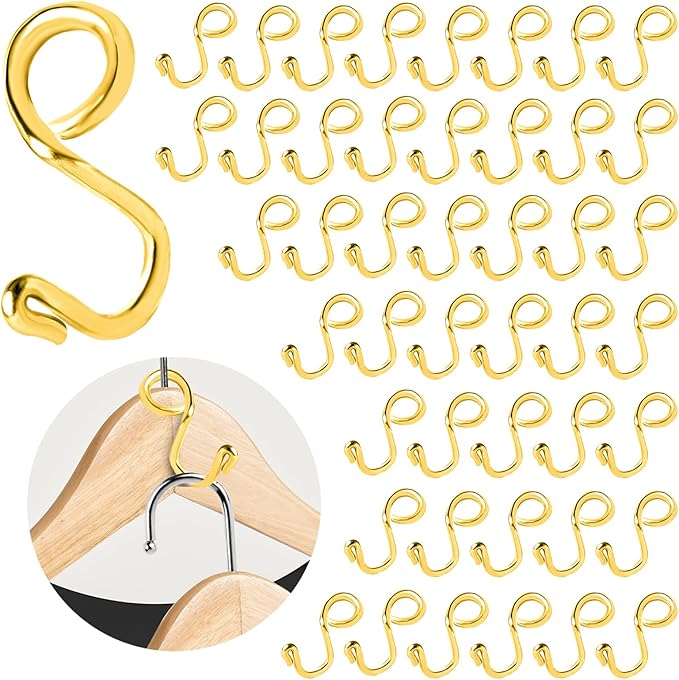 Clothes Hanger Connector Hooks Gold Hanger Extender, Sturdy Metal Hooks for Closet Wardrobe Space Saver (45 Gold)