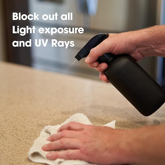 Black Boston Round Glass Bottles, 16oz | Glass Spray Bottle & Soap Dispenser | Reusable for Cleaning & More | Set of 2