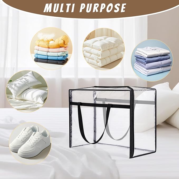 40L Clear Storage Bags Plastic Blanket Storage Bag Foldable Moving Organizers Containers with Zipper for Bedding Blanket Clothes Under Bed Holder - 2 Pcs