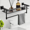 SFGSOWOR Glass Shelf for Bathroom 20 Inch Bathroom Shelves with Towel Bar Tempered Glass Shelves with Stainless Steel Towel Holder for Wall (All Matte Black)