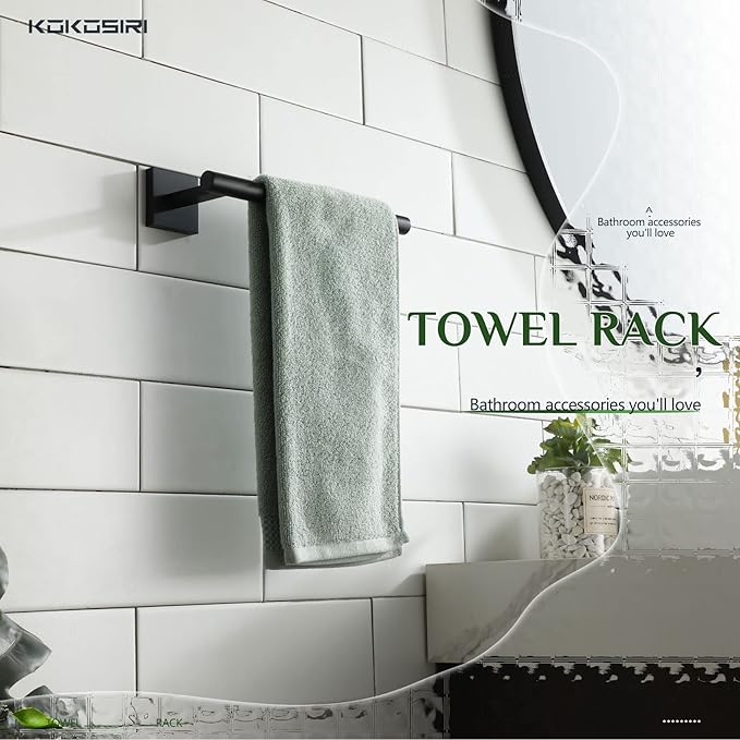 KOKOSIRI Towel Bar Matte Black Bathroom Hardware Hand Towel Rails Wall Mounted Kitchen Toilet Cabinet Paper Holder, Stainless Steel B3008BK