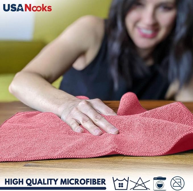 USANOOKS Microfiber Cleaning Cloth Light Pink - 50 Pcs 12.5"x12.5" - High Performance - 1200 Washes, Ultra Absorbent Towels Weave Grime & Liquid for Streak-Free Mirror Shine - Car Washing Cloth