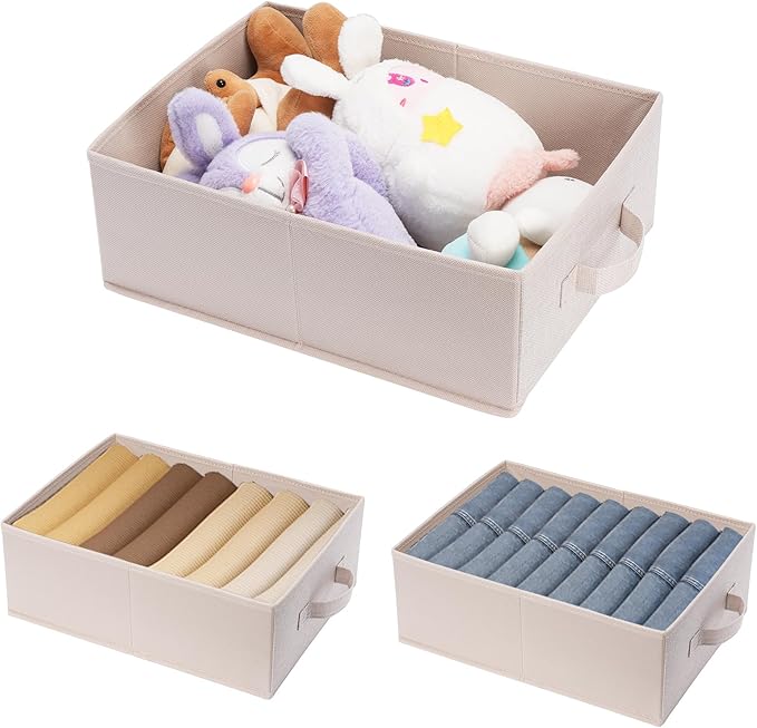 BOMKEE Clothings Collapsible Storage Bins, Foldable Organizers and Storage Baskets Cube Storage Bin for Bedroom Living Room (4 Pack) (Flaxen, 15.4x11.4x5.5inch)