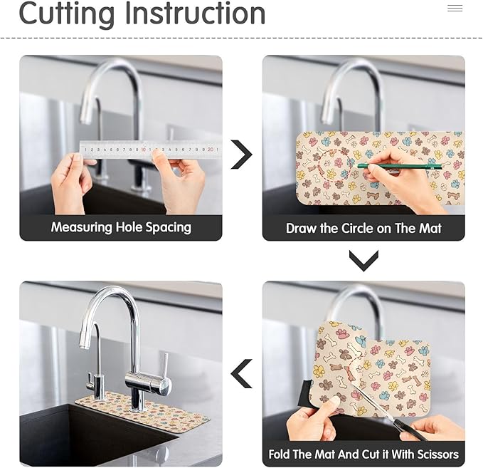 Yellow Paw Prints Bones Kitchen Sink Splash Guard Sink Faucet Mat Faucet Handle Drip Catcher Drain Mats for Kitchen Bathroom Countertop Absorbent Dish Drying Pad 2Pack 14.7x5.4IN