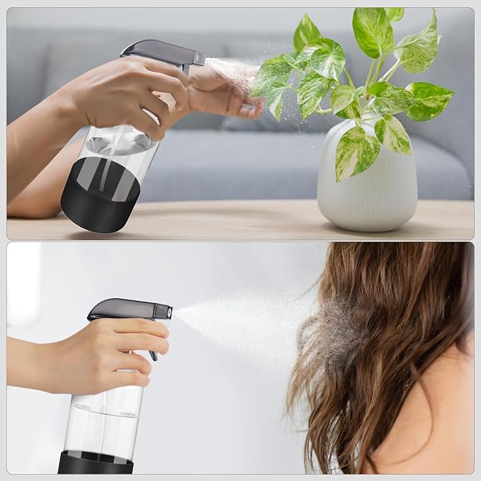 2 Pack Glass Spray Bottles with Silicone Sleeve, 16 oz Empty Refillable Containers with Adjustable Spray Nozzles, Spray Bottles for Hair, Cleaning Solutions and Plants Black
