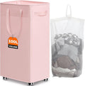 CHICVITA 100L Slim Laundry Hamper with Wheels, Collapsible Rolling Laundry Basket for Living Room, Pink Laundry Hamper for College Dorm