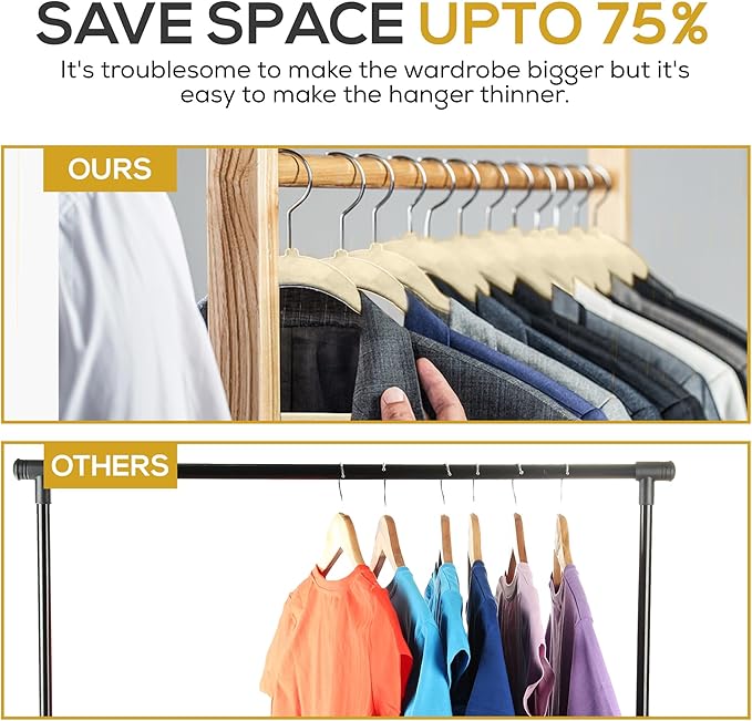 Techzoo 50 Pack New Premium Quality Velvet Hangers Ultra Thin Non Slip Adult Felt Space Saving Hangers for Closet Heavy Duty Coat Pants Jackets Dress Hangers 360° Swivel Hook Hold Upto 10 lbs Ivory