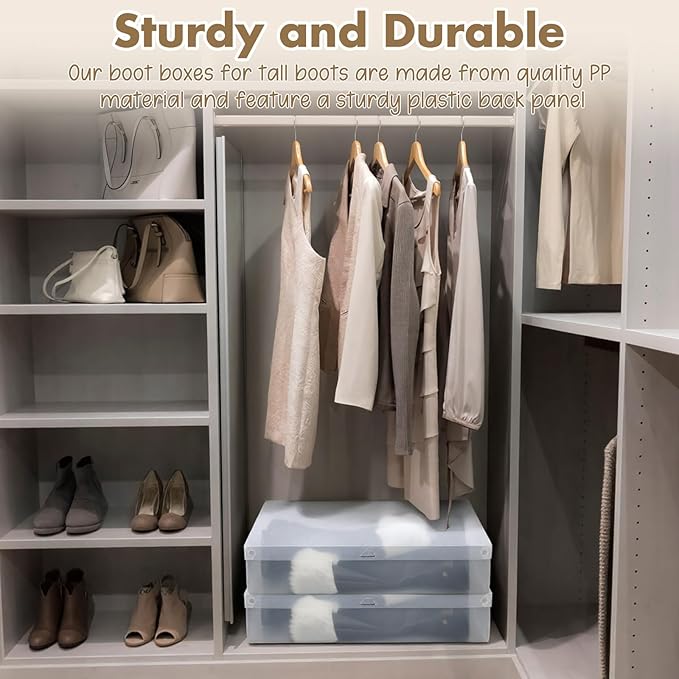 Sintuff 12 Pack Large Boot Storage Boxes with Lids for Tall Boots 20.5" x 11.8" x 4.5" Stackable Clear Plastic Shoe Organizer Container Space-saving Shoe Storage Box for Sneakers and High Heels