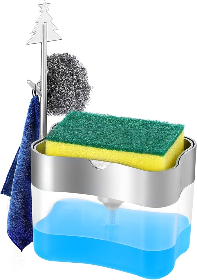 New 2026 Version Soap Dispenser with Added Features - Premium Quality Dish Soap Dispenser - Countertop Kitchen Soap Dispenser, Sink Dish Washing 13 Ounces (Sponge Included)