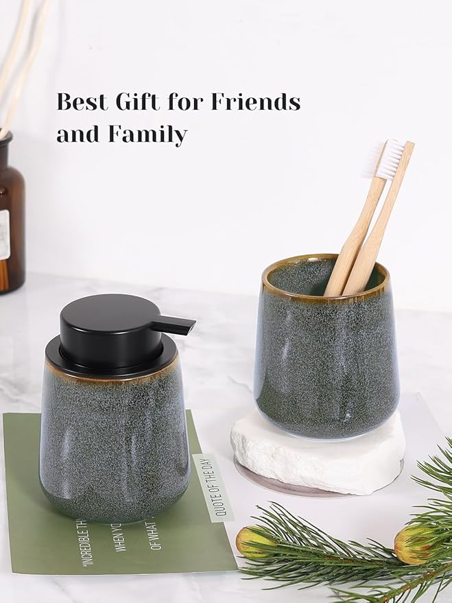 INGOFIN Ceramic Toothbrush Holder Cup, 12 oz Toothpaste Holder for Bathroom Vanity and Countertop, Organizer for Cosmetic, Makeup, Office Pencils, for Hotel Apartment, Kiln-Glazed
