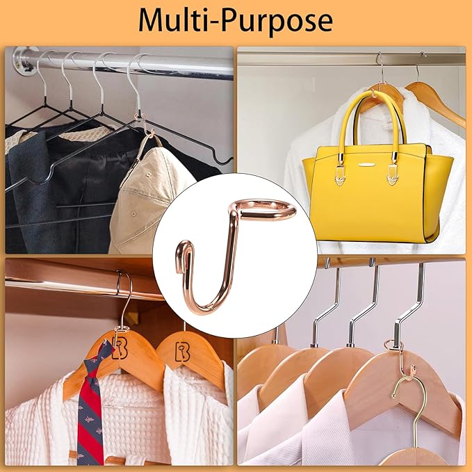 Sumnacon Gold Metal Connector Hooks - 30 Pcs Mini Cascading Hanger Extender Hooks for Velvet Wooden Hangers, Hat Bag, Rose Gold