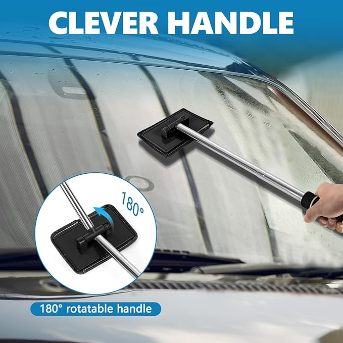 Car Windshield Cleaning Tool, Car Windshield Window Cleaner, Auto Glass Wiper Tool with Extendable Handle & Reusable Microfiber Pad, Universal Vehicle Cleaning Car Accessories (Black)