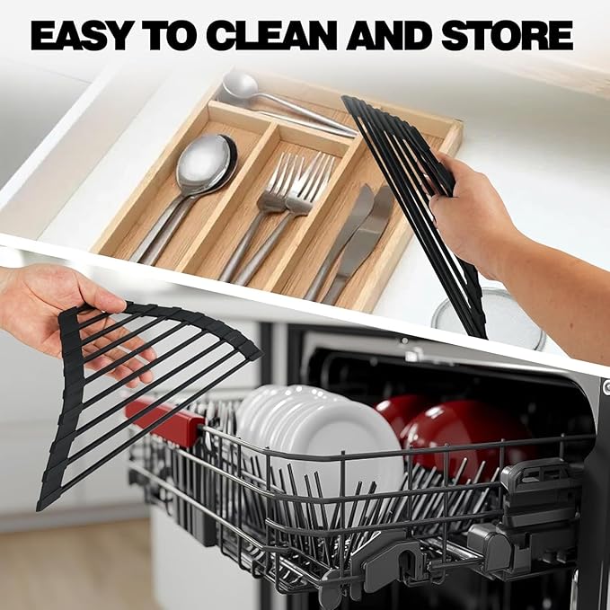Mistifi Full Silicone-Coated Triangle Roll-Up Dish Drying Rack with Steel Core for Sink Corners – Multipurpose Over-The-Sink Kitchen Drainer & Space-Saving Organizer (Black)