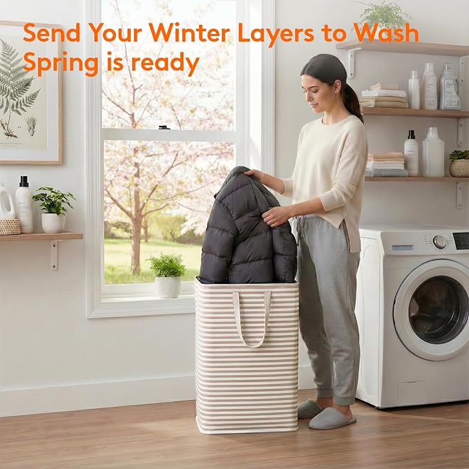 Lifewit 2 Pack Laundry Hamper Large Collapsible Laundry Baskets, Freestanding Waterproof Clothes Hamper with Easy Carry Handles in Laundry Room Bedroom Bathroom College Dorm, Beige, 2 x 80L