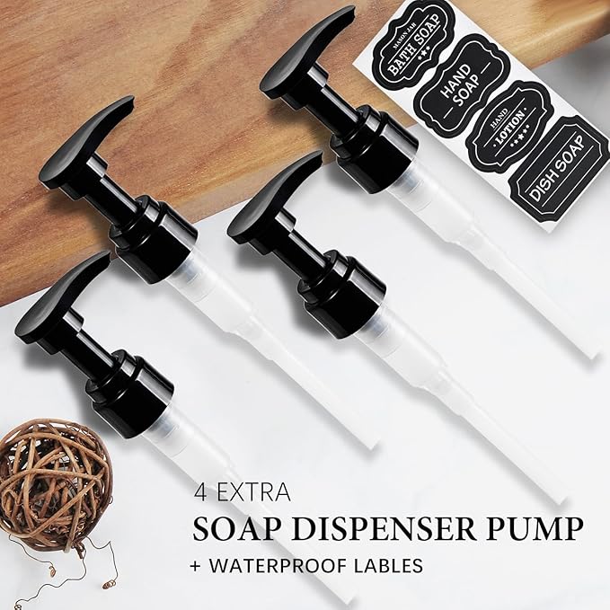 Amolliar Plastic Mason Jar Soap Dispenser with Pump Lid,16OZ Refillable BPA-Free Hand Soap Dispenser Set with Cute Lables - Farmhouse Decor for Kitchen/Bathroom,Liquid Soap,Dish Soap, Lotion (4 Pack)