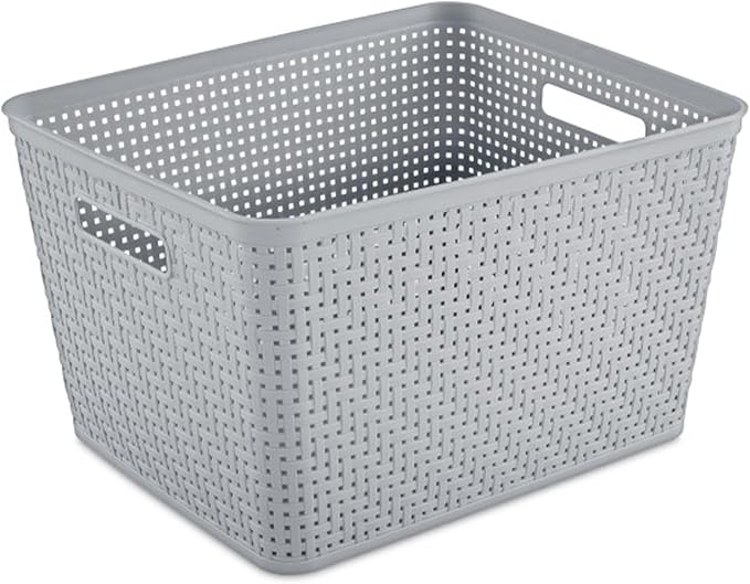 Sterilite 24 Pack Plastic Storage Bin Organization Containers, Tall Baskets, Cement