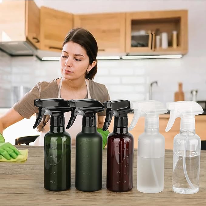 Plastic Spray Bottles (2 Pack 10 oz), Leakproof Adjustable Fine Mist & Jet Stream Nozzle, Premium BPA-Free Plastic Multi-Purpose for Hair, Plants, Cleaning (2 PACK AMBER)