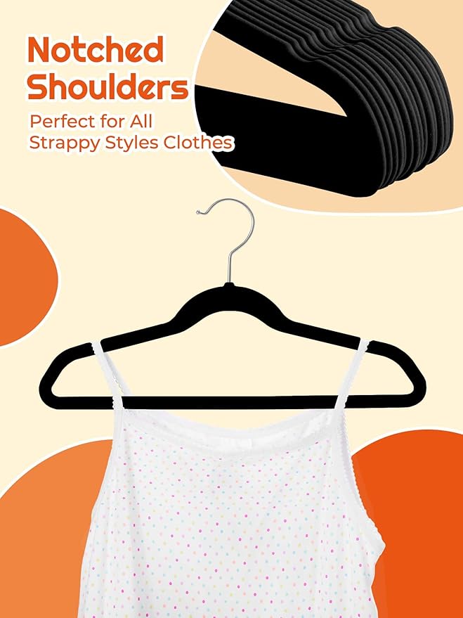 HOUSE DAY 14 Inch Kids Velvet Hangers 100 Pack, Durable Big Kid Hangers for Youth, Teen, Non Slip Kids Felt Hanger, Cute Childrens Hanger for Closet, Black