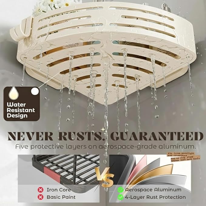 ONXE Corner Shower Caddy Suction Cup,Shower Shelves with Hooks,No Drilling Powerful Suction Bathroom Organizers and Storage,Removable Waterproof Rustproof Metal Shower Bathroom Decor (2 Pack-White)
