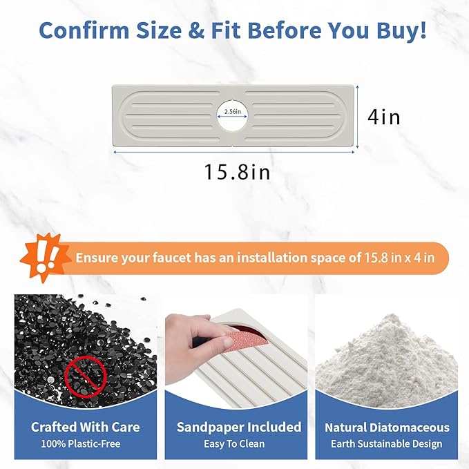 Faucet Mat for Kitchen Sink, Water Absorbent Kitchen Faucet Mat, Durable Sink Splash Guard with Raised Feet, Diatomite Fast Drying Kitchen Sink Faucet Mat, Bathroom Stone Drying Tray for Counter