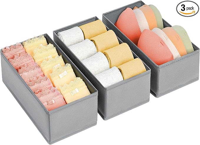 DIMJ Drawer Organizer Clothes - Small Dresser Organizer Underwear Drawer Organizer for Baby Clothes, Socks, Underwear, Bra, Belt, Tie - Grey