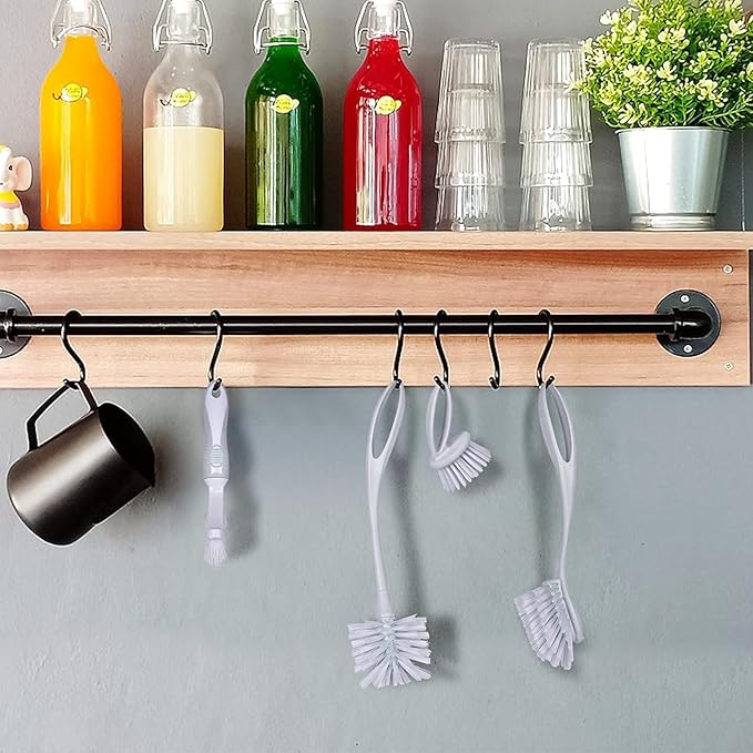 Dish & Bottle Brush Set, 4-Piece Kitchen Cleaning Brushes, Gray, Plastic Handles, Medium Bristles (Nylon or Polyester)