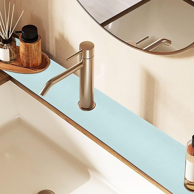 Kitchen Sink Splash Guard 1 PC 14.7 Inch Sink Faucet Mat Splash Guard for Bathroom Countertop Water Absorbent Foldable Cuttable Soft Washable Blue