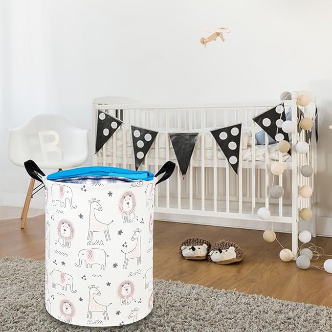Animal hamper,Baby Laundry Hamper,Jungle Laundry Basket ,Waterproof foldable nursery baby basket,Toys Box,Jungle Bedroom Decor,Gift Basket(Pink animal)