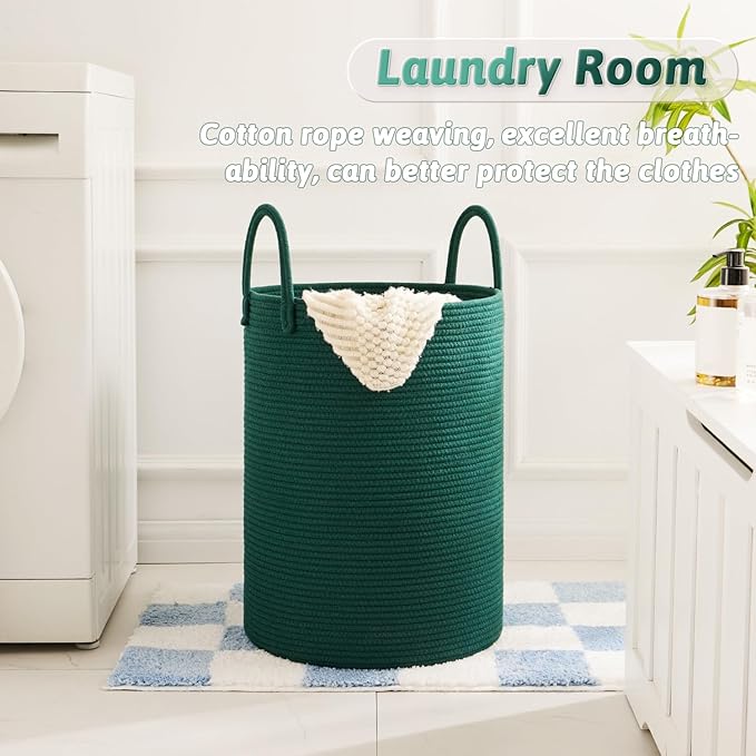 Laundry Basket,Woven Cotton Rope Laundry Hamper,100L for Decorative Storage of Dirty Clothes,Toys and Blankets in Bathroom,Baby Room and Living Room