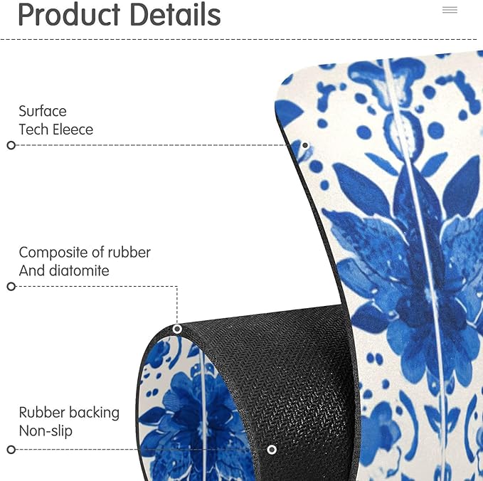 Kitchen Sink Splash Guard 2 PCS 14.7 Inch Sink Faucet Mat Splash Guard for Bathroom Countertop Water Absorbent Foldable Cuttable Soft Washable Floral Blue and White Tile