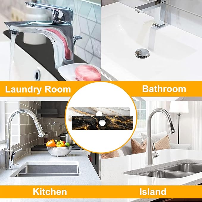 2 Pack Marble Texture Sink Splash Guard Faucet Mat Liquid Gold Marble Texture Super Absorbent Fast Drying Mat Sink Gadgets-Splash Guard Behind Faucet Drip Catcher for Kitchen Bathroom, 23.5"x5.5"