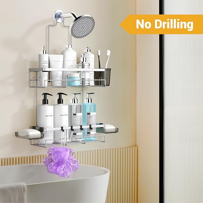 Shower Caddy Hanging Bathroom Organizer: Rustproof Shower Shelf for Inside Shower - No Drilling Shower Racks Over Showerhead - Bath Shelves Rack for Shampoo Soap Chrome