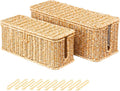 BROWNLILY Cable Management Box, Rattan Style Cord Organizer for Desk Cord Hider Outlet Covers Baby Proofing for Power Strip TV PC Router Charger Under Desk Storage with Lockable Lid and Cable Ties