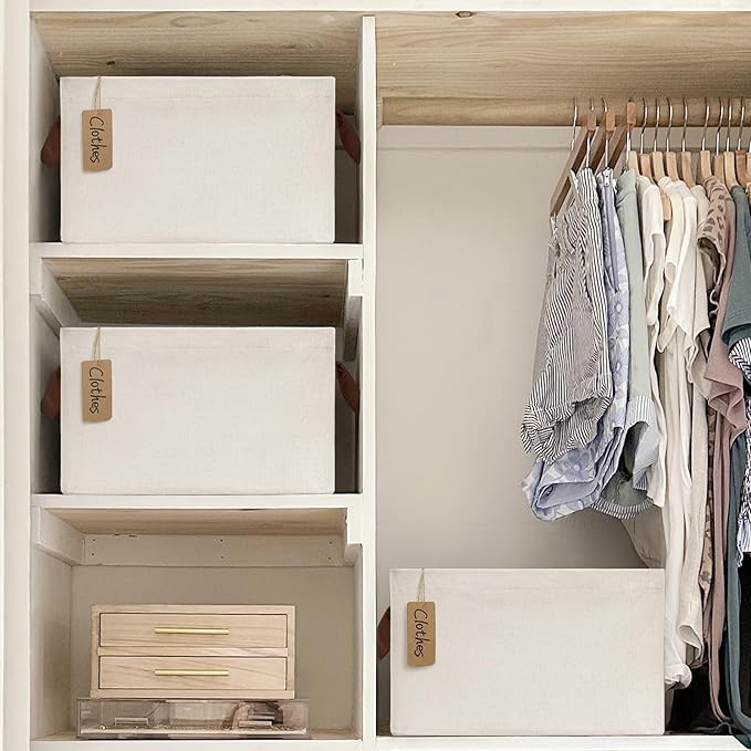 CHICVITA Storage Bins for Shelves, Closet Bins for Organization, Collapsible Storage Baskets for Towels, Rectangle Basket for Bedroom, 14 ¾" L x 10 ¼" W x 8 ¼" H, Beige, 2-Pack