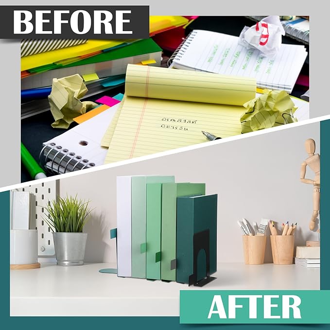 5 Set Metal Book Ends for Shelves Book Shelf Dividers Library Shelf Marker Bookends Stopper Colorful Office Stand Holder for Heavy Books Desk Home Movies Kitchen Cds(Gray Green)