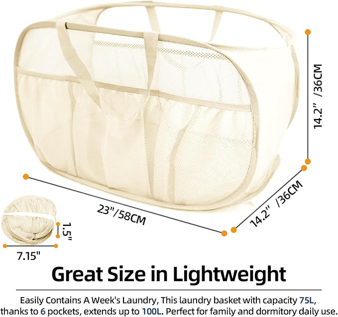 Collapsible Laundry Baskets, Upgrade Pop Up Laundry Hamper with Convenient Bags, Foldable Laundry Basket Mesh Light Weight, Easy to Carry Clothes Hampers for Laundry, Dorm, Toys, Travel 4 Pack