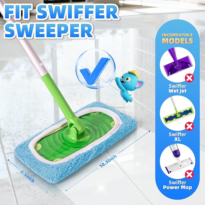 8 Pack Reusable Mop Pads Compatible with Swiffer Sweeper Mop, Dry and Wet Pads Refill, Microfiber Pads, Washable Sweeping Cloths for Surface/Hardwood Floor Cleaning (Blue)
