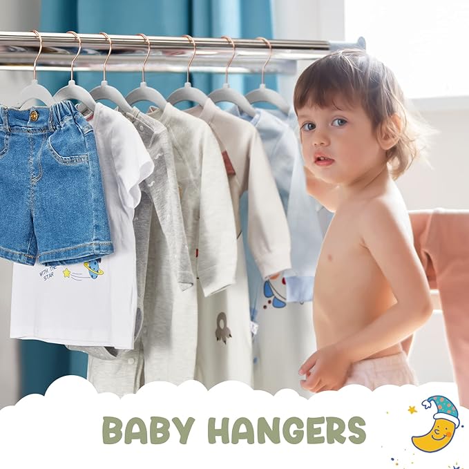 HOUSE DAY Velvet Baby Hangers for Closet, Kids Hangers Velvet 60 Pack, Non Slip Toddler Hanger 11.8 Inch, Durable Childrens Hanger for Newborn Baby Clothes- Gray