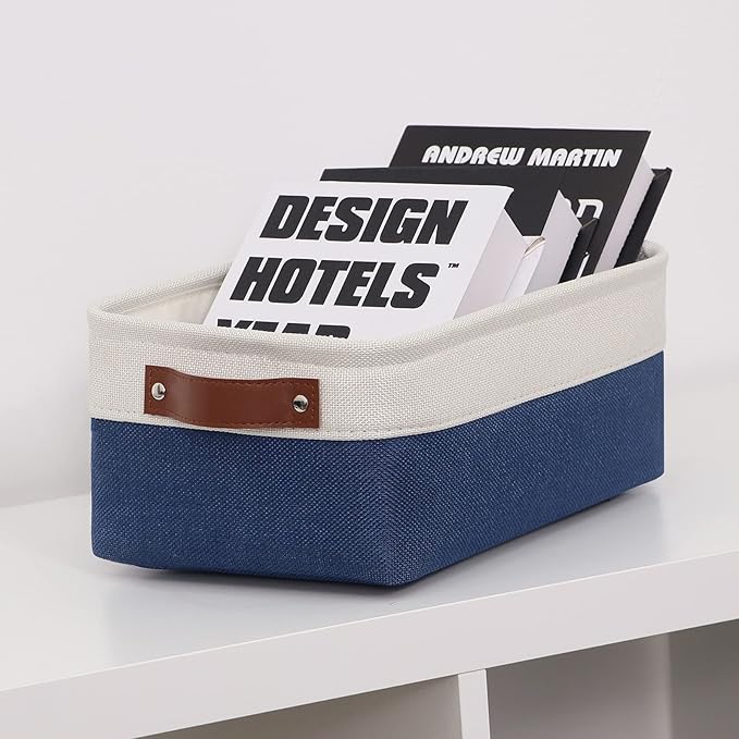 HNZIGE Small Baskets for Storage(6 Pack) Fabric Storage Baskets for Shelves, Foldable Storage Basket for Organizing Closets, Laundry, Nursery, Baskets for Gifts Empty (White&Blue, 11.8" x 7.8" x 5.1")