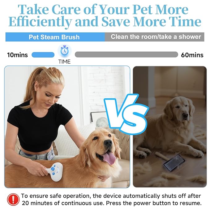 Pet Steam Brush for Dog & Cat - 3-in-1 Steam Grooming Brush for Shedding & Hair Removal - Pet comb leave-in serum with Mist for Long Haired Pets - Includes 2*Waterless Shampoo, Blue