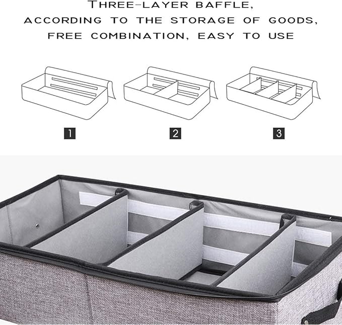 AARAINBOW 2 Packs Foldable Under Bed Shoes Organizer with Lids, Underbed Clothes Storage Container with Divider, UnderBed Storage Bins Box with Clear Window (Gray+Coffee)