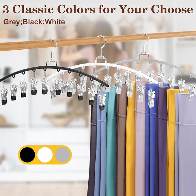 2 Pack Legging Organizer for Closet 360° Swivel, Metal Gym Clothes Organizer w/20 Clips Holds 20 Leggings, Hangers Space Saving, Closet Organizers and Storage, Room Organization Essentials, Grey