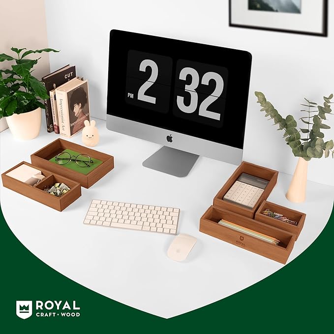ROYAL CRAFT WOOD Premium Carbonized Bamboo Decorative Boxes - Drawer Organizer Set (5-Piece) – Wood Storage Boxes for Kitchen, Bathroom, Office & Makeup